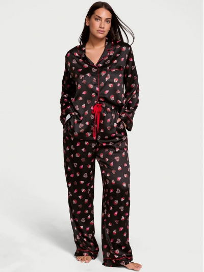 Піжама Сатин Victoria’s Secret Satin Long Pajama Set, Black Chocolate