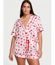 Піжама Сатин Victoria’s Secret Glazed Satin Short Pajama Set, Біла з губами
