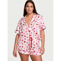 Піжама Сатин Victoria’s Secret Glazed Satin Short Pajama Set, Біла з губами