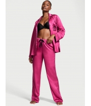Піжама Сатин Victoria’s Secret Satin Long Pajama Set, Luscious Rose з лого VS