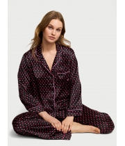 Піжама Сатин Victoria’s Secret Satin Long Pajama Set, Black Hearts