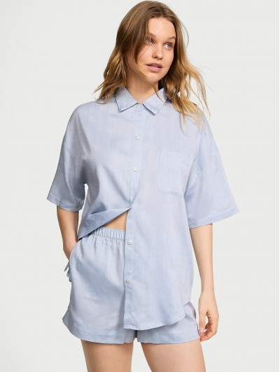 Піжама Victoria's Secret Cotton-Modal Short Pajama Set, Блакитна