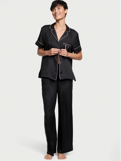 Піжама Сатин Victoria’s Secret Satin Long Pajama Set, Чорна