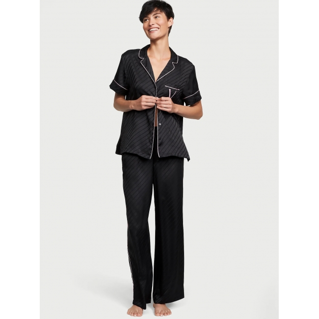 Піжама Сатин Victoria’s Secret Satin Long Pajama Set, Чорна