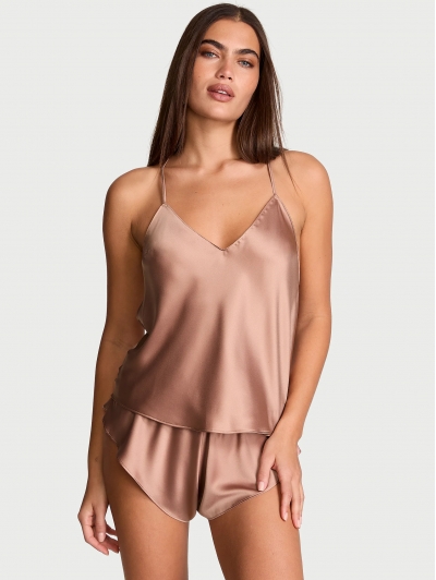 Піжама Сатинова Victoria’s Secret Satin Open-Back Cami & Shorts Set, Світло-коричнева