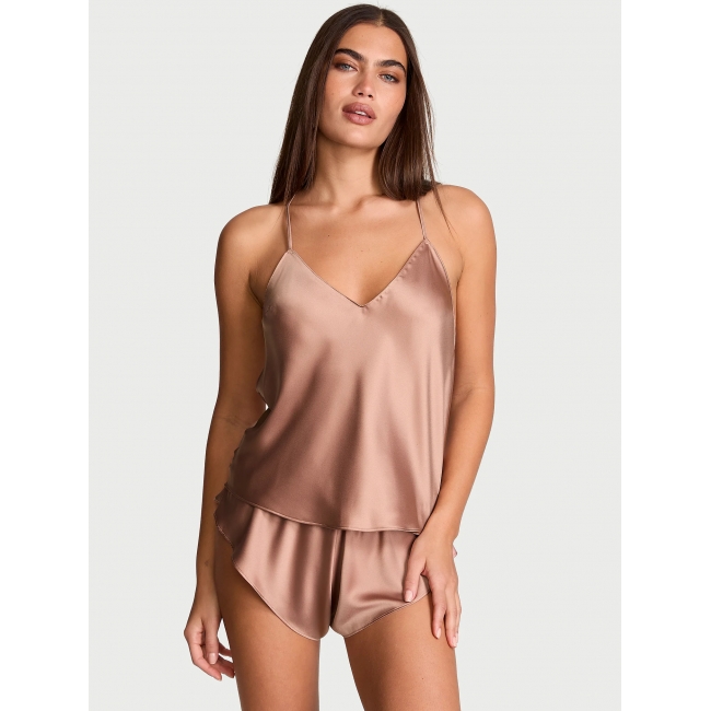 Піжама Сатинова Victoria’s Secret Satin Open-Back Cami & Shorts Set, Світло-коричнева