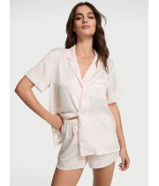 Піжама Сатин Victoria’s Secret Glazed Satin Short Pajama Set, Біла з лого VS