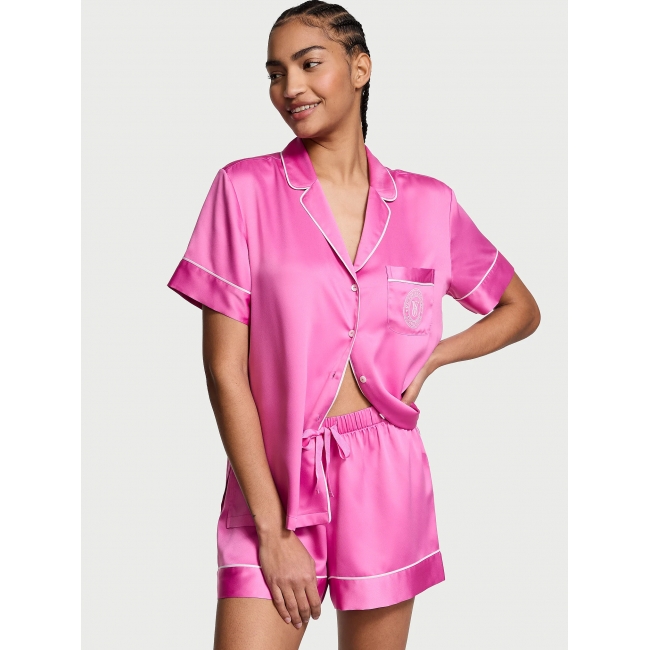 Піжама Сатин Victoria’s Secret Glazed Satin Short Pajama Set, Яскраво-рожева