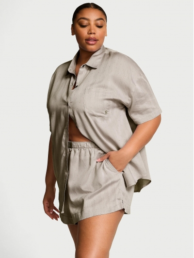Піжама Victoria's Secret Cotton-Modal Short Pajama Set, Dove Herringbone
