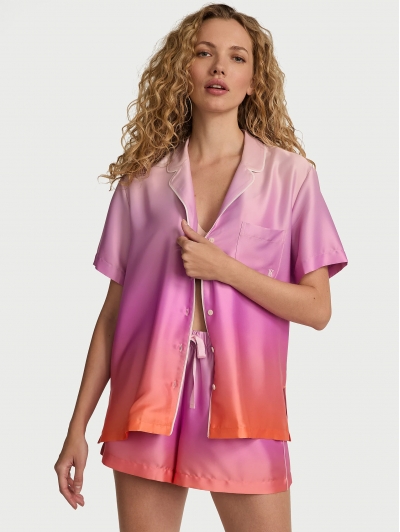 Піжама Сатин Victoria’s Secret Glazed Satin Short Pajama Set, Pink Ombre