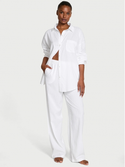 Піжама Victoria’s Secret Modal-Cotton Striped Long Pajama Set, Біла