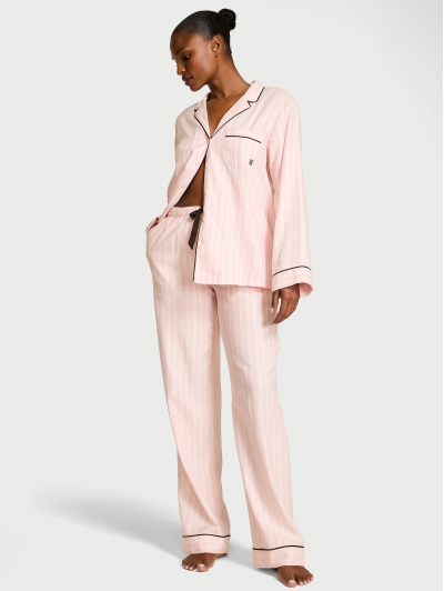 Піжама Victoria's Secret Flannel Long PJ Set, Рожева смужка