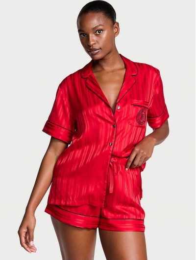 Піжама Сатин Victoria’s Secret Glazed Satin Short Pajama Set, Червона