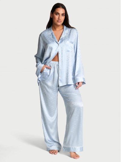 Піжама Сатин Victoria’s Secret Satin Long Pajama Set, Блакитна з метеликами
