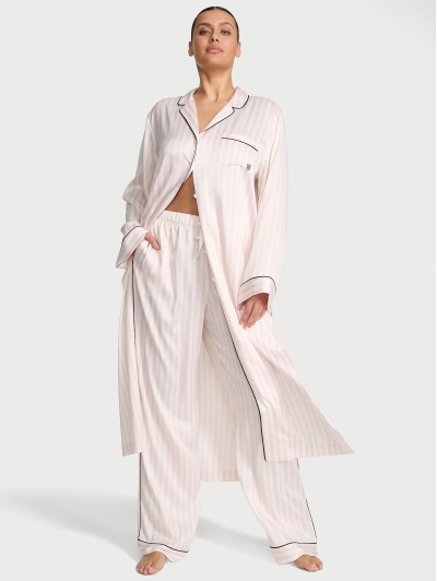 Піжама Сатинова в Смужку Victoria’s Secret Glazed Satin Flyaway Tunic Pajama Set, Pink Iconic Stripe