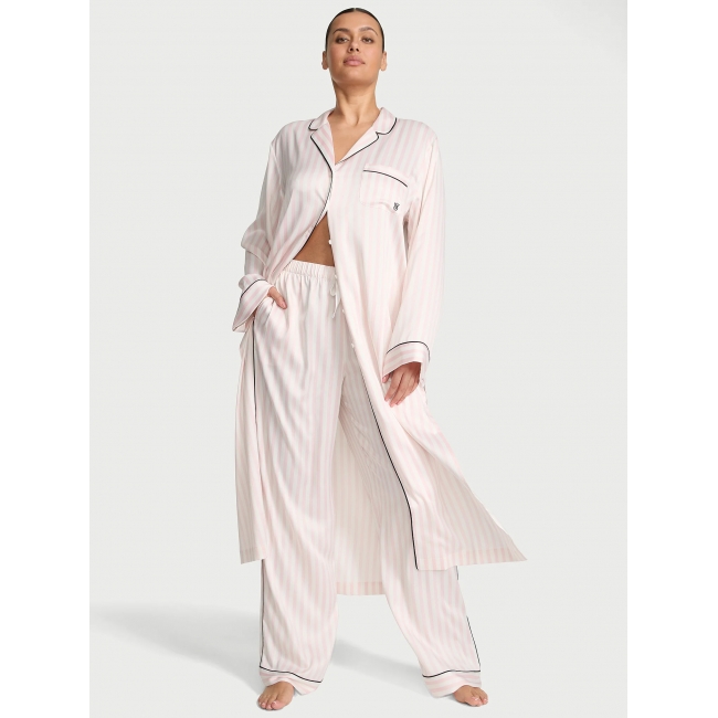 Піжама Сатинова в Смужку Victoria’s Secret Glazed Satin Flyaway Tunic Pajama Set, Pink Iconic Stripe