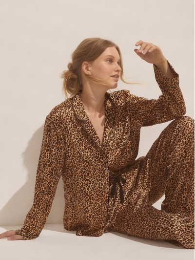 Піжама Сатин Victoria’s Secret Satin Long Pajama Set, Леопардова