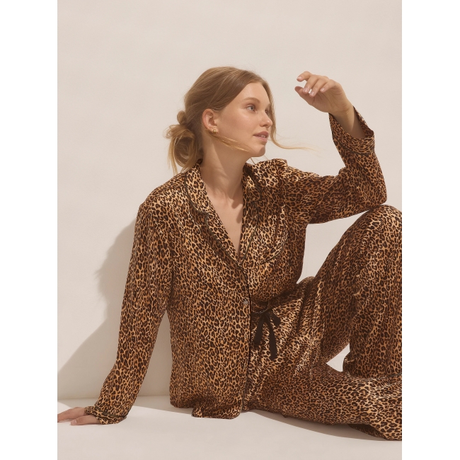 Піжама Сатин Victoria’s Secret Satin Long Pajama Set, Леопардова