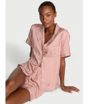 Піжама Сатин Victoria’s Secret Glazed Satin Short Pajama Set, Royal Pink Jacquard