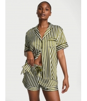 Піжама Сатин Victoria’s Secret Glazed Satin Short Pajama Set, Оливкова смужка