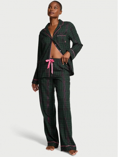 Піжама Victoria's Secret Flannel Long PJ Set, Темно-зелена