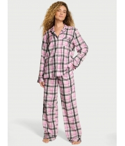 Піжама Victoria's Secret Flannel Long PJ Set, Рожева клітинка з люрексом