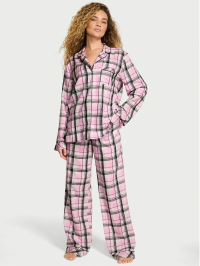 Піжама Victoria's Secret Flannel Long PJ Set, Рожева клітинка з люрексом