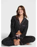 Піжама Victoria's Secret Flannel Long PJ Set, Чорна в горох