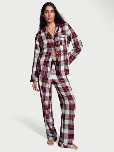 Піжама Victoria's Secret Flannel Long PJ Set, Зелено-червона клітинка