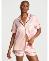 Сатинова Піжама Victoria’s Secret Satin Short Pajama Set, Рожева у смужку з лого VS