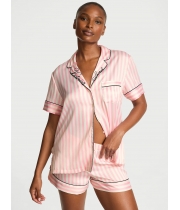 Сатинова Піжама Victoria’s Secret Satin Short Pajama Set, Рожева у смужку з лого VS