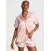Сатинова Піжама Victoria’s Secret Satin Short Pajama Set, Рожева у смужку з лого VS