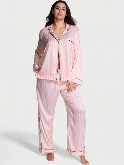 Піжама Сатинова у Рожеву Смужку Victoria’s Secret Glazed Satin Long Pajama Set, Pink Iconic Stripe