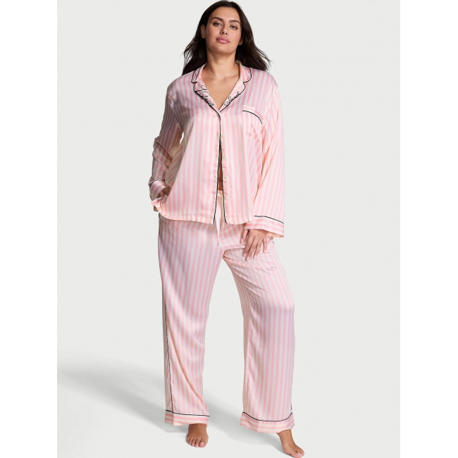 Піжама Сатинова у Рожеву Смужку Victoria’s Secret Glazed Satin Long Pajama Set, Pink Iconic Stripe