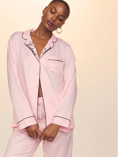 Піжама Сатин Victoria’s Secret Glazed Satin Long Pajama Set, Рожева з вишивкою