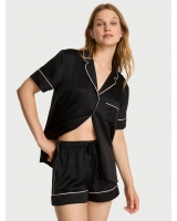 Сатинова Піжама Victoria’s Secret Signature Satin Short Pajama Set, Black Jacquard