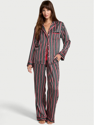 Піжама Сатин Victoria’s Secret Glazed Satin Long Pajama Set, Різнокольорова смужка