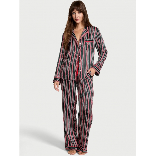 Піжама Сатин Victoria’s Secret Glazed Satin Long Pajama Set, Різнокольорова смужка