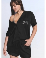 Сатинова Піжама Victoria’s Secret Signature Satin Short Pajama Set, Black with a bow