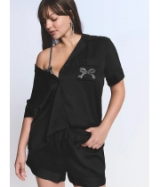 Сатинова Піжама Victoria’s Secret Signature Satin Short Pajama Set, Black with a bow