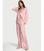 Піжама Сатин Victoria’s Secret Glazed Satin Long Pajama Set, Рожева з бантами