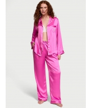 Піжама Сатин Victoria’s Secret Glazed Satin Long Pajama Set, Яскраво-рожева
