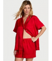 Піжама Сатин Victoria’s Secret Glazed Satin Short Pajama Set, Червона з бантами