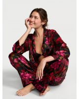 Піжама Сатин Victoria’s Secret Glazed Satin Long Pajama Set, Чорна з квітами