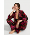 Піжама Сатин Victoria’s Secret Glazed Satin Long Pajama Set, Чорна з квітами