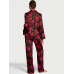 Піжама Сатин Victoria’s Secret Glazed Satin Long Pajama Set, Чорна з квітами