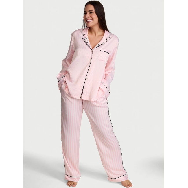 Піжама Сатинова у Рожеву Смужку Victoria’s Secret Glazed Satin Long Pajama Set, Pretty Blossom Iconic Stripes