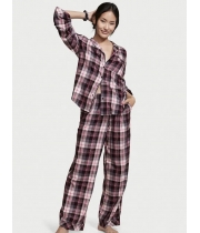 Піжама Victoria's Secret Flannel Long PJ Set, фіолетова клітина