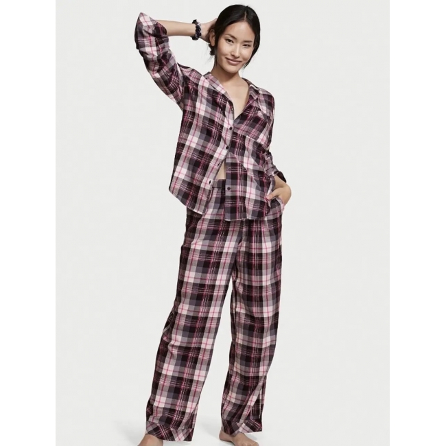 Піжама Victoria's Secret Flannel Long PJ Set, фіолетова клітина