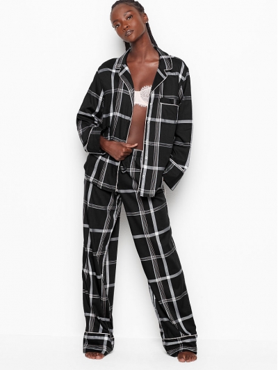 Піжама Victoria's Secret Cotton Printed Flannel Long PJ Set, Black Check